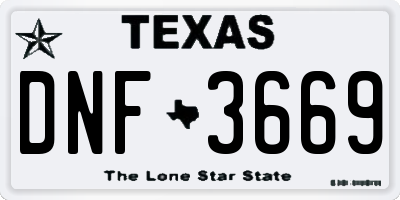 TX license plate DNF3669