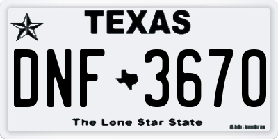 TX license plate DNF3670