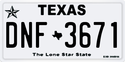 TX license plate DNF3671