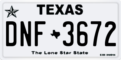 TX license plate DNF3672