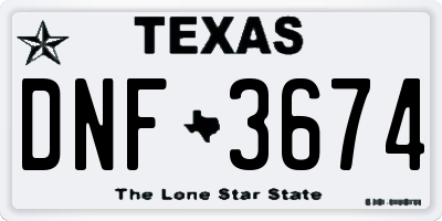 TX license plate DNF3674