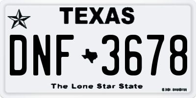 TX license plate DNF3678