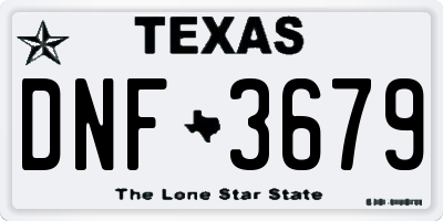 TX license plate DNF3679