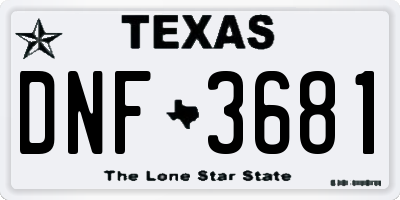 TX license plate DNF3681