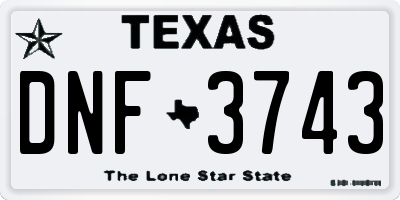 TX license plate DNF3743