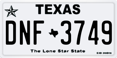 TX license plate DNF3749