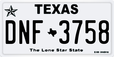 TX license plate DNF3758