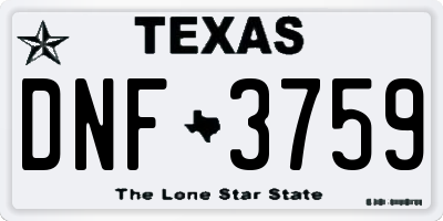TX license plate DNF3759