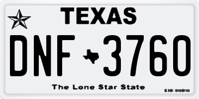 TX license plate DNF3760