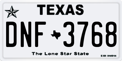 TX license plate DNF3768