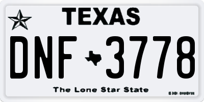 TX license plate DNF3778