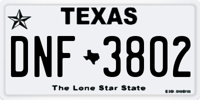 TX license plate DNF3802