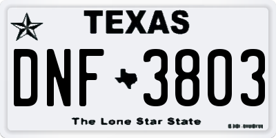 TX license plate DNF3803