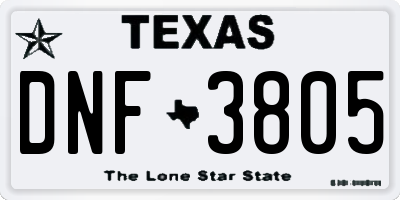 TX license plate DNF3805