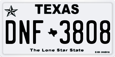 TX license plate DNF3808