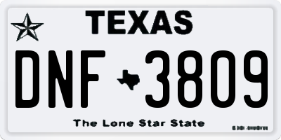 TX license plate DNF3809