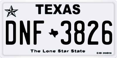 TX license plate DNF3826