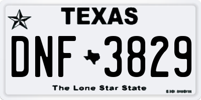 TX license plate DNF3829