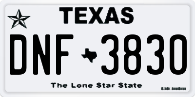 TX license plate DNF3830