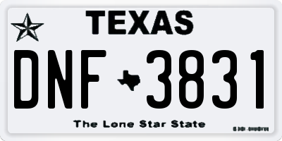 TX license plate DNF3831