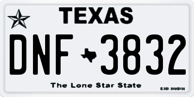 TX license plate DNF3832