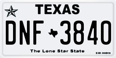 TX license plate DNF3840