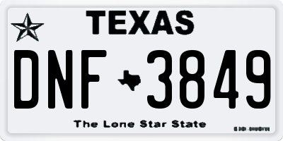 TX license plate DNF3849