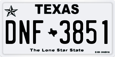 TX license plate DNF3851