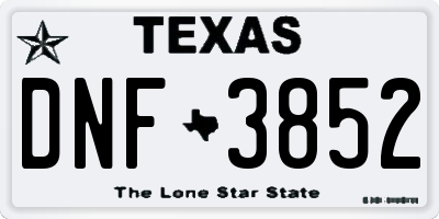 TX license plate DNF3852