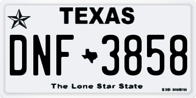 TX license plate DNF3858