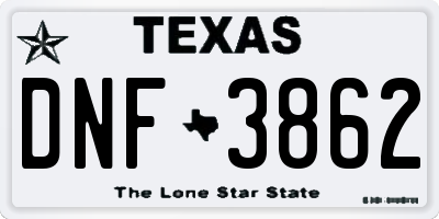 TX license plate DNF3862