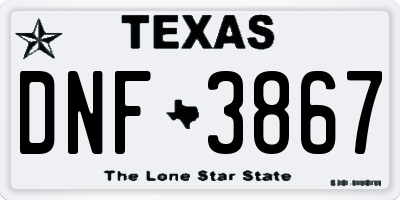 TX license plate DNF3867