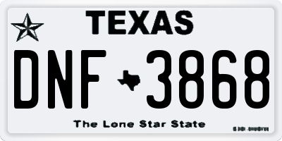 TX license plate DNF3868