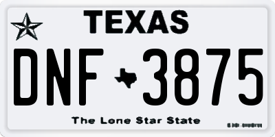 TX license plate DNF3875