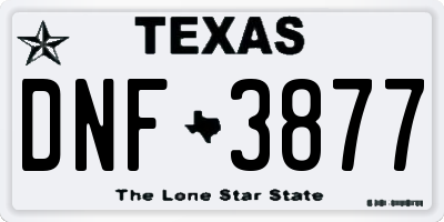 TX license plate DNF3877