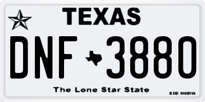 TX license plate DNF3880