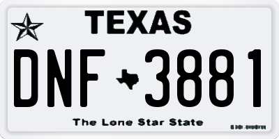 TX license plate DNF3881