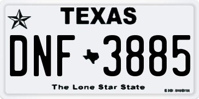 TX license plate DNF3885
