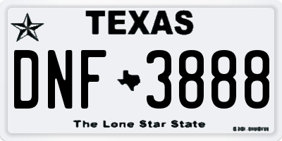 TX license plate DNF3888