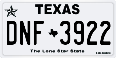 TX license plate DNF3922