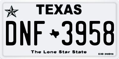 TX license plate DNF3958