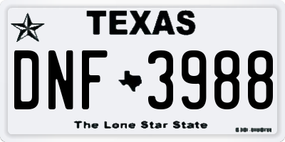 TX license plate DNF3988