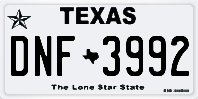 TX license plate DNF3992