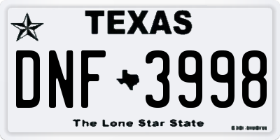 TX license plate DNF3998