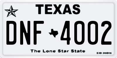 TX license plate DNF4002