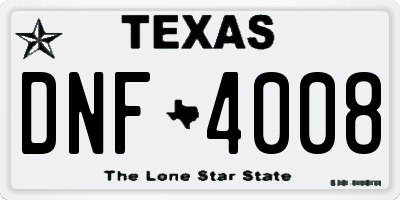TX license plate DNF4008