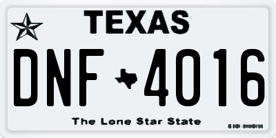 TX license plate DNF4016