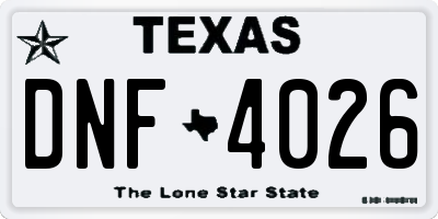 TX license plate DNF4026