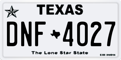TX license plate DNF4027