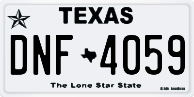 TX license plate DNF4059